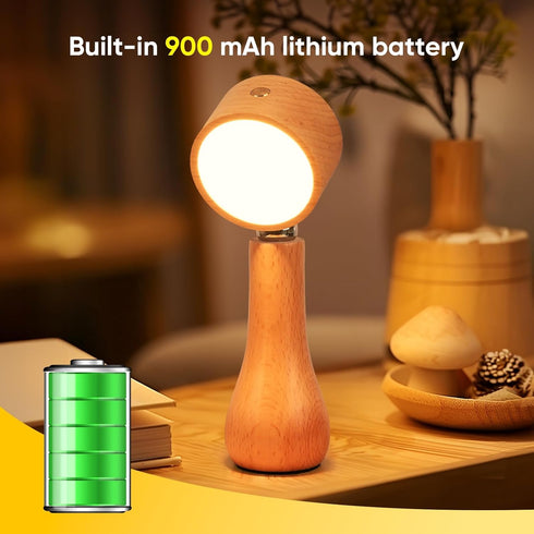 LONRISWAY 2 Pack Dimming, 360 LED Wooden Mushroom Lamp, Rechargeable Battery Operated Portable Cordless Touch Switch