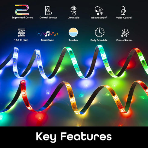 16.4 Geeni Prisma Symphony Smart LED Strip Lights, RGBIC Neon Color Changing WiFi Lights with App Remote Control