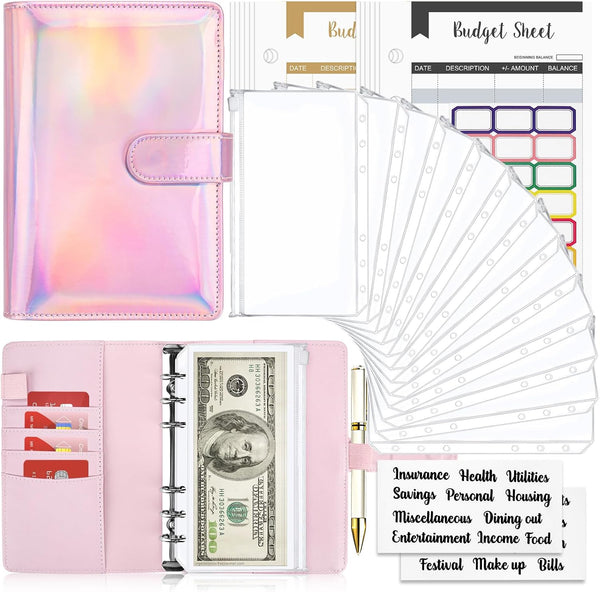 Onlyesh Budget Binder, Cash Envelopes for Budgeting, 28Pcs Budget Planner with Cash Envelopes (Shiny Pink)