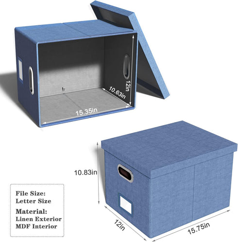 Portable File Storage Organizer Box - 2 Pack with Lid, Dark Blue, Fits Letter/Legal File Folder Storage