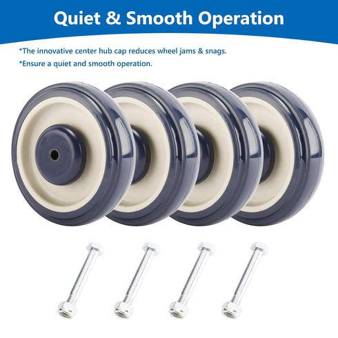 4 Pack 5'' DasMarine Shopping Cart Replacement Wheels, Diameter Shopping Cart Caster Wheels with Axles Bolts for Retail
