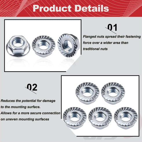 GPJYYDS 1/4-20 1/4" 304 50 Pack Serrated Flange Hex Nuts, Hexagon Flange Nuts, Stainless Steel, UNC Nuts Fasteners