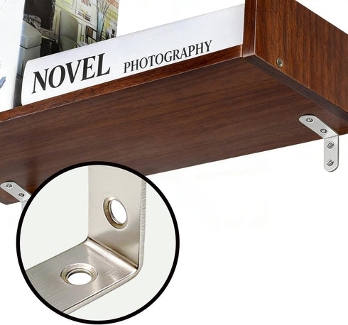 Yamlnke 15 Pack 90 Sets, (15) L Shelf Bracket, Degree Stainless Steel Corner Brace Angle Bracket for Wooden Shelves