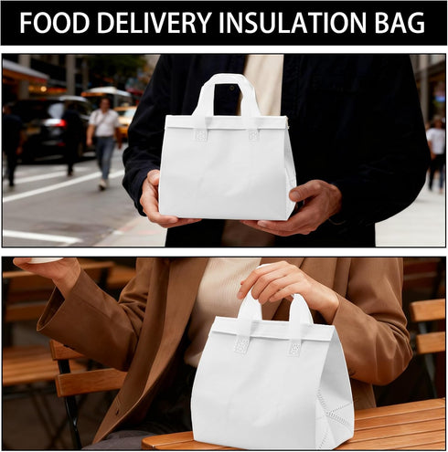 30 Pack 9.4 5.9 9.2 Insulated Take Away Bags, White Reusable Grocery Bag Small Cooler Thermal Bag for Milk Tea, Hot