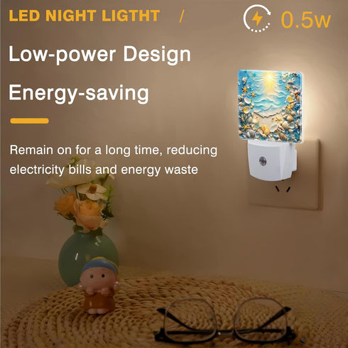 FOISIIAEA 0.5W Night Light Seashells and Seastars on Sand Night Lights Plug into Wall Smart Dusk to Dawn Sensor Energy