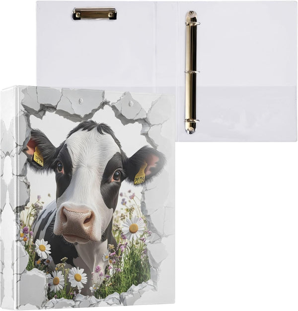 SUABO Dairy Cow 3 Ring Binders, Round Rings Holds 200 Sheets Binders for