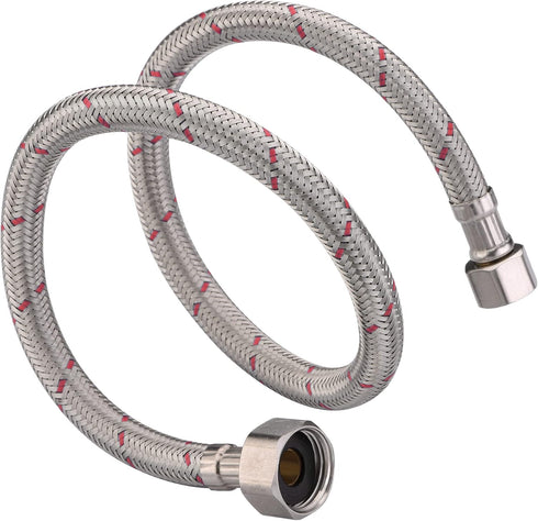 sumerain Braided Stainless Steel Faucet Supply Lines, 24 Inch Length, 1/2-inch FIP x 3/8-inch Compression, Pack of 2