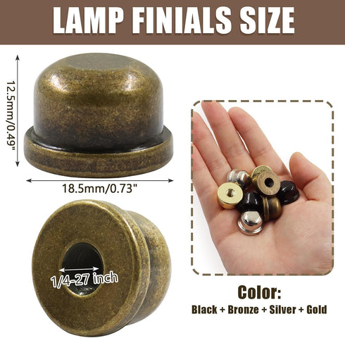 Biaungdo 8 Pack 1/4-27 Inch, 4 Metal Lamp Finial Cap Knob, Lamp Shade Screw Cap Top Lamps Decoration for Lamps Shade