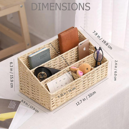 Rattan Mail Organizer for Countertop, Desk, and Bills - Woven Basket, Magazine Holder, and Accessories - Beige