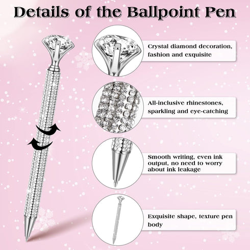 Jeyiour 6 Pcs Big Diamond Pens, Crystal Bling Rhinestone Ballpoint Pens for Wedding Bridal Shower Favors