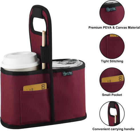 Beautyflier 2 Drink Carrier with Handle for Delivery Reusable Insulated Coffee Cup Carrier Portable Cup Holder