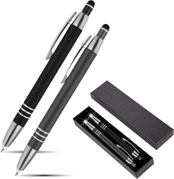 SyPen Luxury Pen Gift Set, 2 Rubberized Metal Ballpoint Pens + Night Writer LED Flashlight + Stylus, Gift Box
