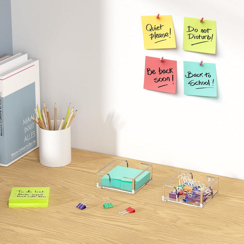 WINFFOR Acrylic Notepad Holder Dispenser - 3x3 in Sticky Note Memo Holder for Desk Organizer (W/O Pads) Office School