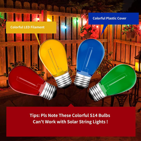 24 Pack S14 Colored LED String Light Bulbs, 1 Watt Shatterproof, E26 Base, Multi-Color