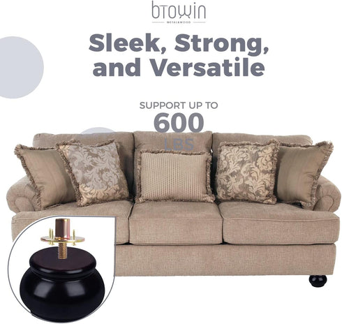 Btowin 2 inch 4Pcs 5/16'' Solid Wood Furniture Legs, Round Wooden Bun Feet with Threaded Hanger Bolts & Mounting Plate