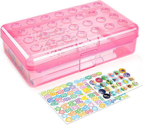 Kcjdd Personalized Pencil Box,Clear Hard Pencil Case with Stickers for Back to School,Plastic
