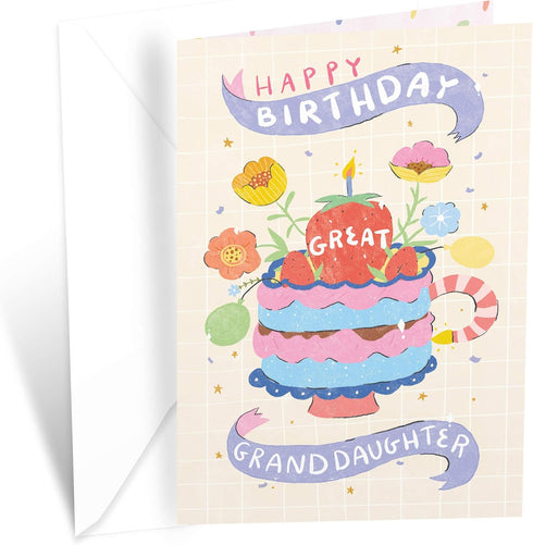 Prime Greetings Birthday Card for Great Granddaughter, Eco-Friendly, Thick Card Stock with Premium Envelope