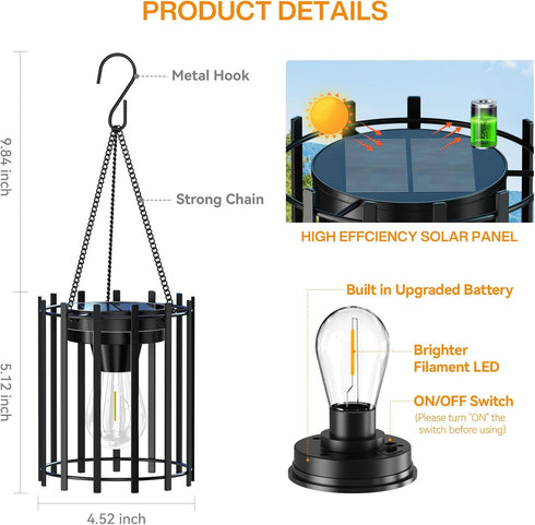 2 Pack KOOPER Solar Lanterns Outdoor Waterproof, Upgraded Bright Hanging Solar Lights Outdoor Lanterns Decorative, Auto