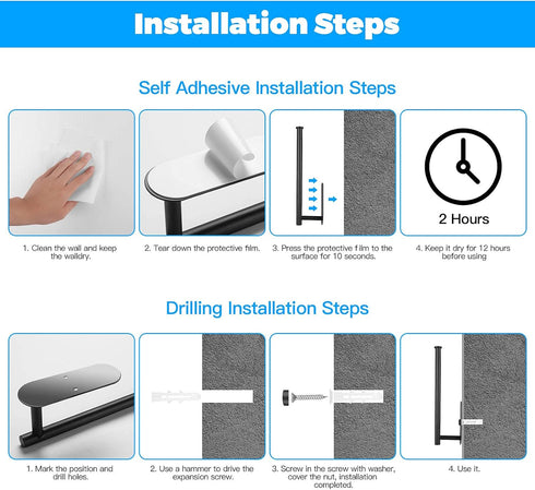 Paper Towel Holder Under Kitchen Cabinet, Self Adhesive or Drilling Paper Towel Holder Stick on Wall for Kitchen