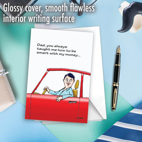 Happy Father's Day Greeting Card, Funny Notecard w/Envelope for Dad, NobleWorks - Smart with Money 0396