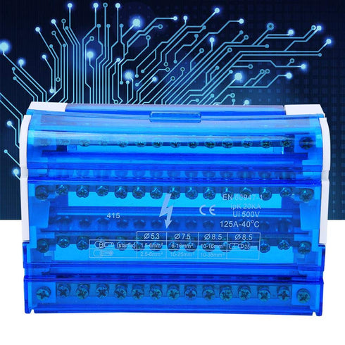 Terminal Block Distribution Box, Din Rail 4-Level Single Phase with Transparent Dust Cover, 125A 500V
