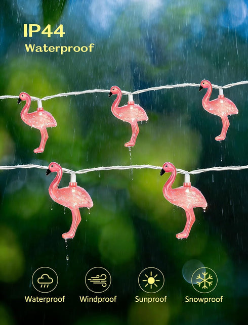 Hobbynors 12FT 20 IP44 3D LED Flamingo String Lights - UL Certified Plug-in Pink Fairy Lights, Waterproof