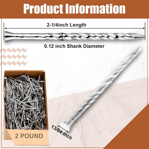 2 Pounds 304 Stainless Steel Spiral Shank Flooring Nails, 2-1/4 Inches Silver Twisted Nails for House Repairing