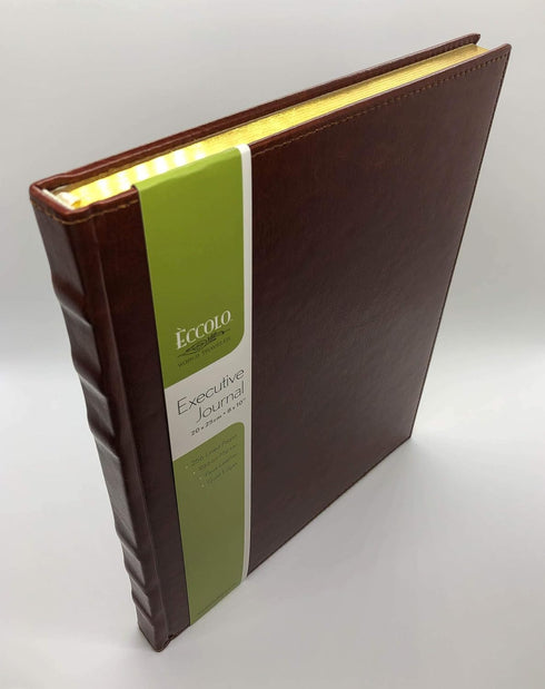 Eccolo Lined Executive Journal Notebook, Gold Edges, 256 Pages, Acid-Free Paper, Hard Cover, Brown, 8 x 10 inches
