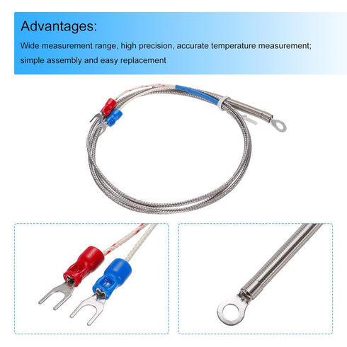 MECCANIXITY K Type Thermocouple Temperature Sensor PT100 5mm Ring Probe, 3.3ft Wire, 0 to 600°C Stainless Steel