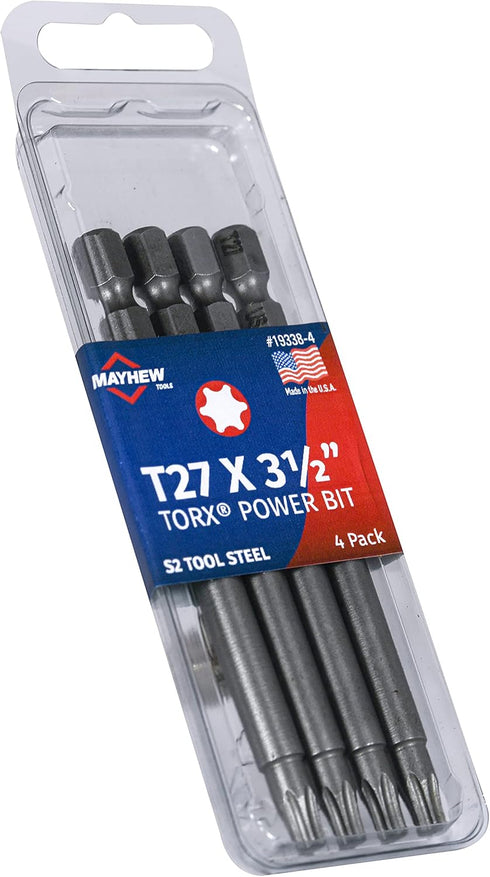 Mayhew Tools 19338-4 USA Torx Power Bit, T27 x 3.5", 4-Pack
