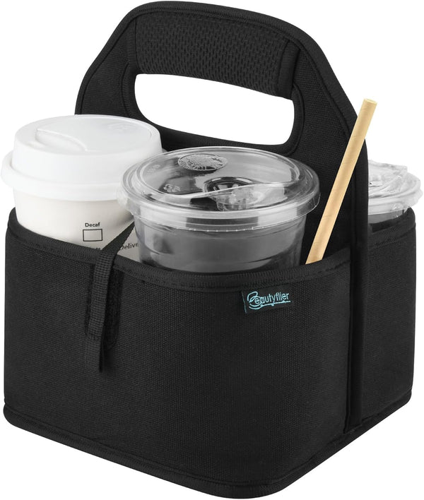 Beautyflier Reusable Insulated Coffee Cup Carrier, Portable Drink Holder with Handle Organizer Tote