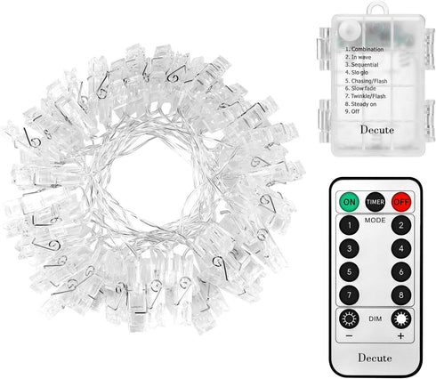 50LED 8 Dimmable 17FT Decute Photo Clips String Lights Holder Timer Function Modes with Remote, Fairy Starry Lights