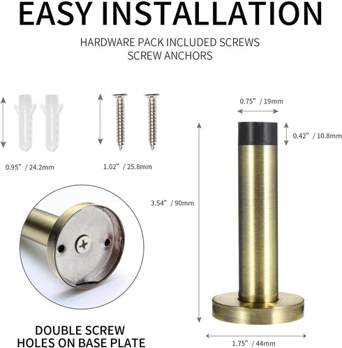 Decorative Door Stoppers, 3.5 Inch 304 Stainless Steel Heavy Duty Door Stops with Rubber Tip Bumper, 2 Pack Antique