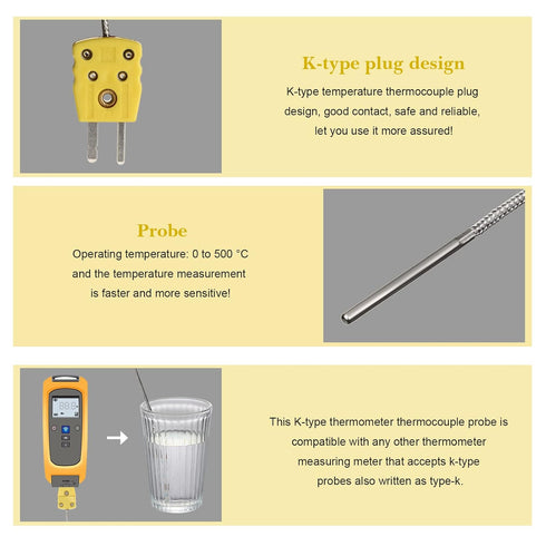 Type K Thermocouple Probe TL1004, K Type Sensor Probes for Meter in Temperature Range 0 to 500 °C