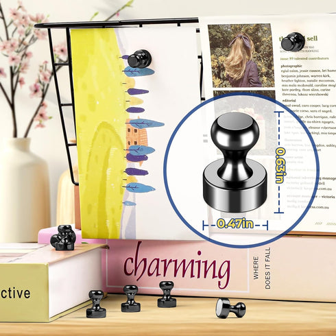 VNDUEEY 20Pcs Strong Black Fridge Magnets, Magnetic Push Pin for Locker, Map, Kitchen, Office, School