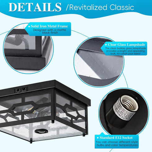 SAYTOP 2-Light Outdoor Ceiling Light with Motion Sensor Flush Mount Squares Porch Light, Dusk to Dawn Ceiling Lights