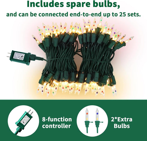 SUPHONOR 100 Count 8 (20feet) Christmas Lights Mini colorful Lights , Christmas Tree String Lights with Modes