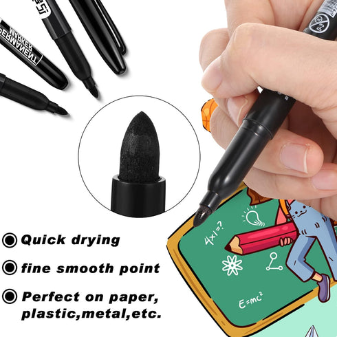 Thenshop 100 Pack Permanent Markers Bulk Black Permanent Marker Set Fine Point Marker Pens Waterproof Markers Works on Plastic, Wood, Stone, Metal and Glass by Thenshop