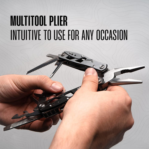 Multitool Plier - 12 In 1 Stainless Steel Pocket Multi Tool with Durable Sheath for Camping, Survival Gear by
