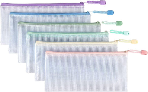 Tamaki 6 Pack Mesh Pencil Pouch Waterproof Bags Plastic Zipper Pouch A6 Size for Classroom Organization School Office Supplies (Macaroon, A6) by Tamaki