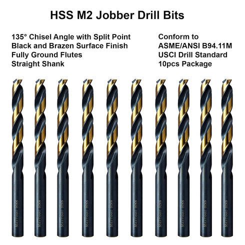 MAXTOOL 10PCs Letter C 0.242" Jobber Length Drill Bits, HSS M2 Twist, Fully Ground Black & Bronze