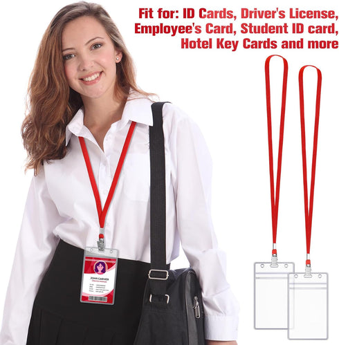 Marspark 100 Pcs Name Tag Lanyards with ID Holder for School Office Supplies (Red)