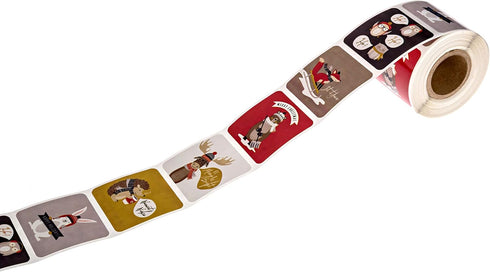Woodland Animals Christmas Stickers / 250 Labels / 1.5" x 1.5" Square Envelope Seals / 6 Festive Designs / Made in The
