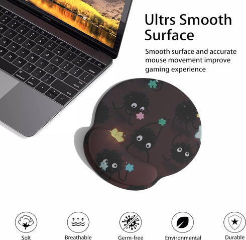LuckyCow Cute Cartoon Small Black Coal Ball Mouse Pad with Wrist Support, Ergonomic Wrist Rest Table Decoration Simple