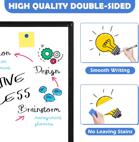 Double-Sided White Board with Black Aluminium Frame, 36" x 24" Magnetic Dry Erase Board for Home, School, Office