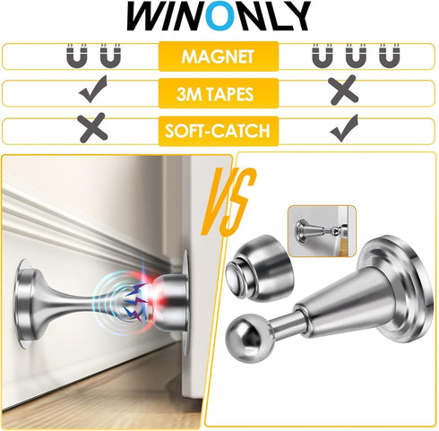 Door Stopper, Magnetic Door Stop, Soft-Catch Magnetic Door Catch, Stainless Steel, Brushed Satin Nickel, 1 Pack