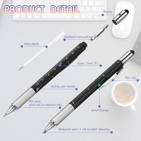 Tool Pen 6-in-1 Multitool, 30 Pieces, with Ruler, Level Gauge, Ballpoint Pen, and Screwdrivers