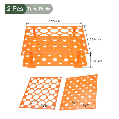 YOKIVE 2Pcs Tube Rack, PP Polypropylene Test Tube Rack Holder | Great for 0.5ml, 1.5ml, 1.8ml, 10ml, 15ml, 50ml Lab Test Tube(Orange, 50-Sockets)