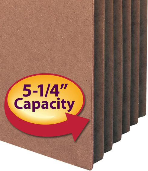 Smead 100% Recycled File Pocket, Straight-Cut Tab, Letter Size, 5-1/4" Expansion, Redrope, 10 per Box (73206)