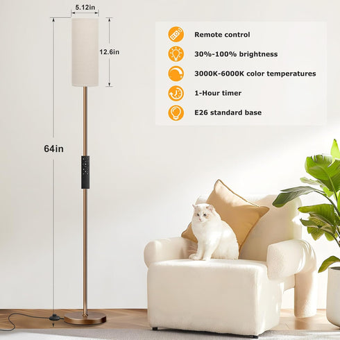 64'' Dimmable 9W Bulb Ambimall Floor Lamps for Living Room with Remote Control and Stepless Colors Temperature